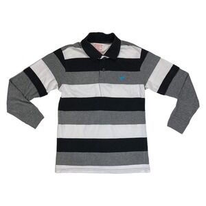 Wrangler Jeans Boys Polo Shirt Size Large 10/12 Kids Black White Gray Striped